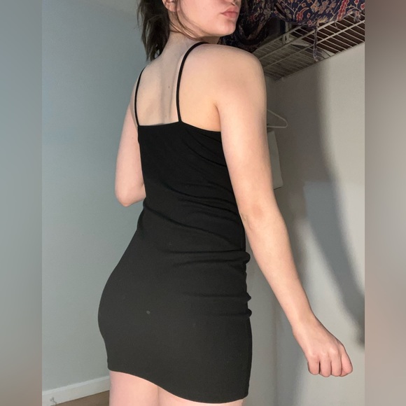 Black Sleeveless Mini Dress with White Lace Detail size S - Picture 2 of 4